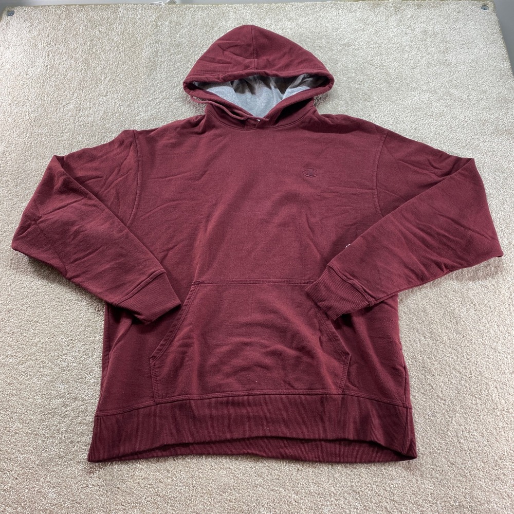 Champion Hoodie Mens Large Maroon Burgundy Authentic Fleece Pullover Sweater‎